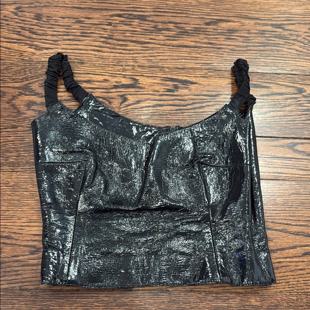 KHAITE Glossy Black Textured Top